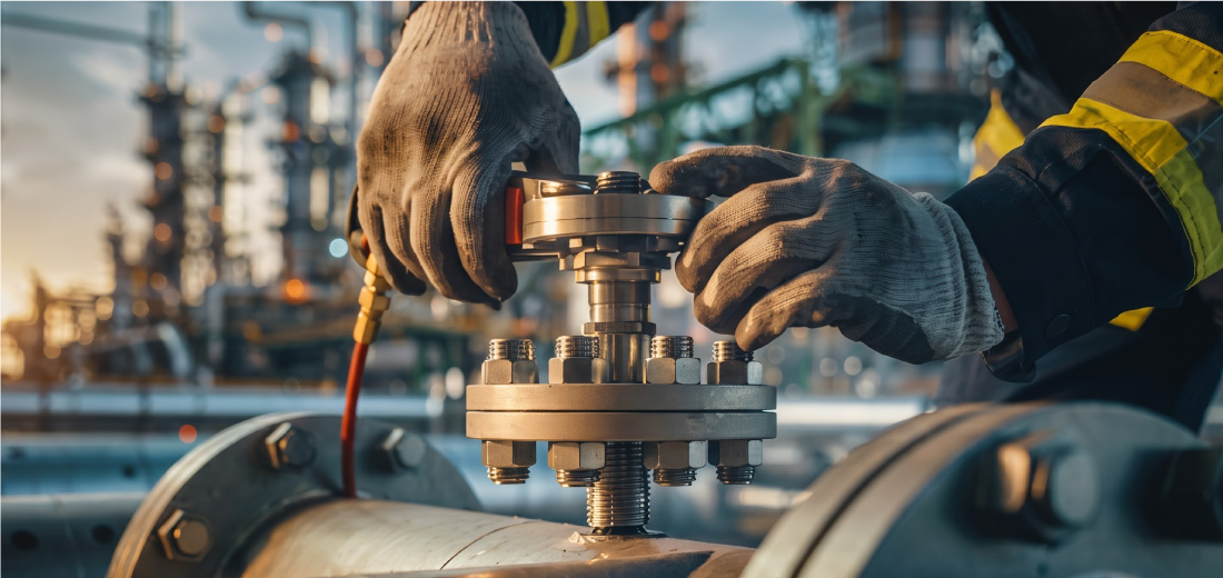 Technician servicing industrial valve equipment